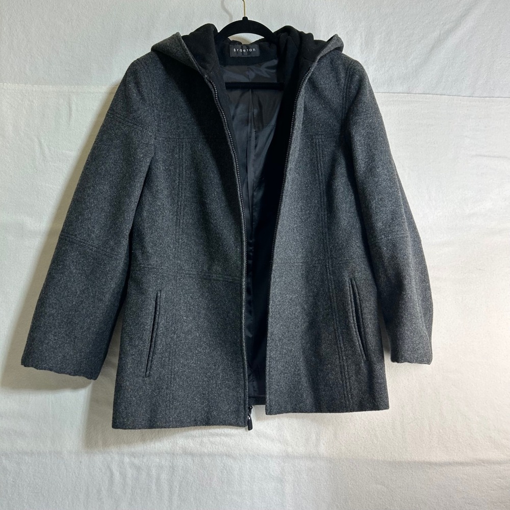 Braetan Women's Charcoal Grey Wool Blend‎ Hooded Zip Front Coat Size Medium - Picture 11 of 11
